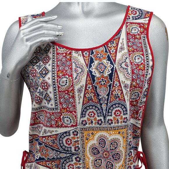 Vintage 1950s 60s Open-Sided Pull-Over SMOCK APRON Dress Handmade Faux Patchwork - Picture 1 of 11